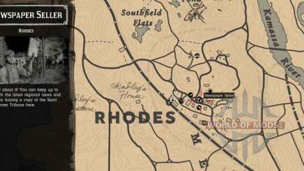 Zeitung Verkäufer in Rhodes-detaillierte Karte