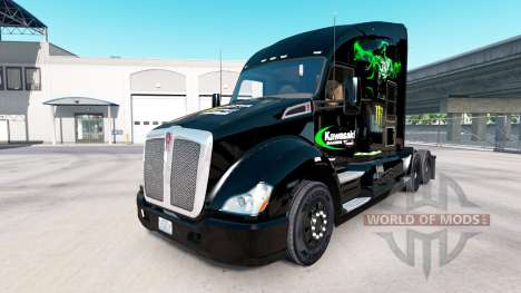 La peau Kawasaki Racing Team sur un tracteur Ken pour American Truck Simulator
