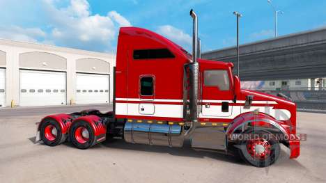 Peau Rouge-blanc-tracteur Kenworth T800 pour American Truck Simulator