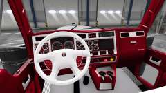 Die rot-und-weiß-Innenraum-Kenworth W900 für American Truck Simulator