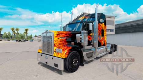 Haut Tigers In Flammen auf-truck Kenworth W900 für American Truck Simulator