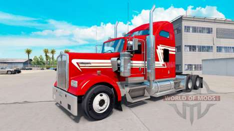 Peau Rouge et Crème sur le camion Kenworth W900 pour American Truck Simulator