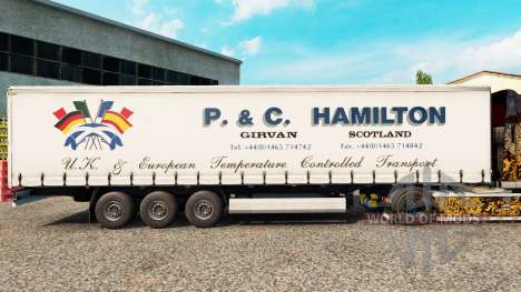 La peau P.&C. Hamilton sur un rideau semi-remorq pour Euro Truck Simulator 2