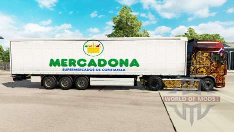La peau Mercadona sur un rideau semi-remorque pour Euro Truck Simulator 2